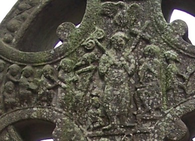 Monasterboice South Cross, East Head,, left, group of musicians