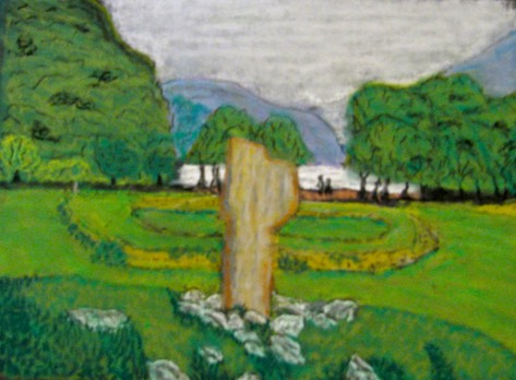 Glendalough, cross, cashel and upper lake, County Wicklow, Ireland, original art
