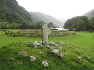 Cross and Cahir near Upper Lake at Glendalough, Co. Wicklow, Ireland