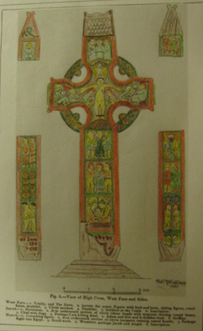 Durrow Cross, County Offaly, Ireland, colored pencil on Westropp line drawing