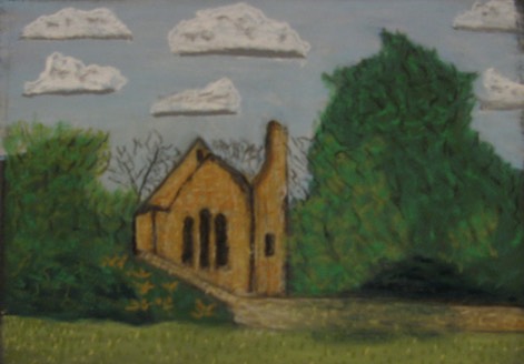 Dysert O'Dea church and round tower, County Clare, Ireland, original art, pastel chalk