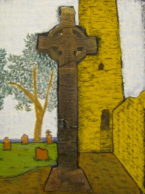 Tall Cross, Monasterboice, County Louth, Ireland, original art, pastel chalk