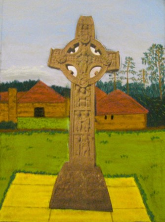 Cross of the Scriptures, Clonmacnois, Co. Offaly, Ireland, original art, pastel chalk