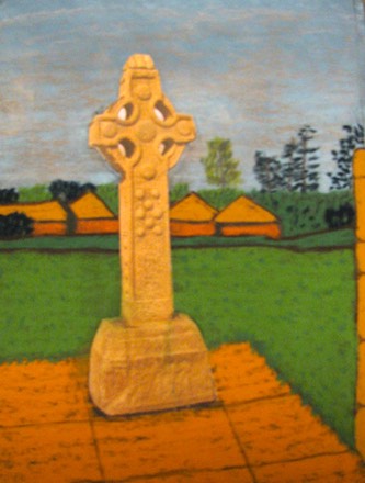 Cross of the Scriptures, Clonmacnois Co. Offaly, Ireland, original art, pastel chalk