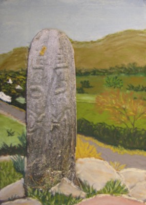 Glencolumcille, County Donegal, Ireland, cross slab on Columcille pilgrim trail or turas, original art