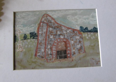 Kieran's chapel, Clonmacnois, County Offaly, Ireland.  Original art, pastel chalk